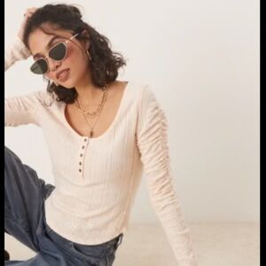 Free People Hope Henley Shirt in Strawberry Float. NWT.